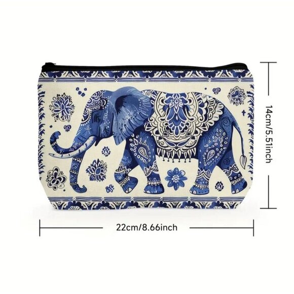 Elephant Print Canvas Makeup Bag, Travel - Picture 3 of 4
